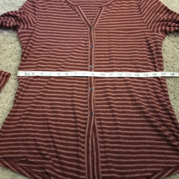 100% Cotton Long Sleeve Tie Hem Raspberry and Peach Pinstripe Top - Picture 13 of 16
